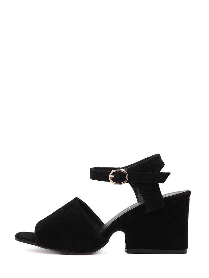 Shein Black Peep Toe Buckle Strap Chunky Wedges