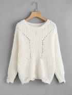 Shein Pearl Beading Eyelet Chenille Sweater