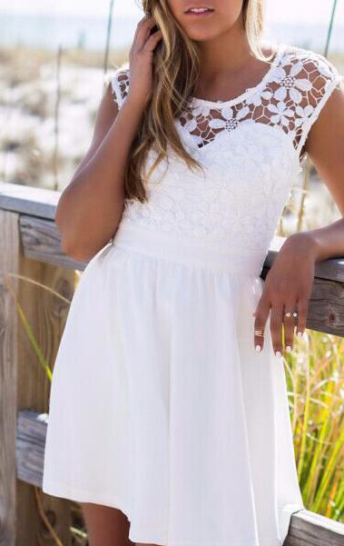 Shein White Lace Insert Hollow A-line Dress