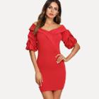 Shein Gathered Sleeve Fold Off Shoulder Dress