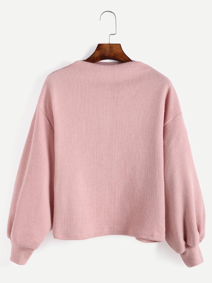 Shein Pink Ribbed Lantern Sleeve Sweater