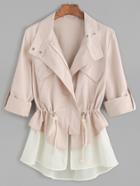 Shein Pink Roll Sleeve Drawstring Jacket With Contrast Trim