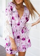 Rosewe Flare Sleeve Lace Patchwork Printed Dress