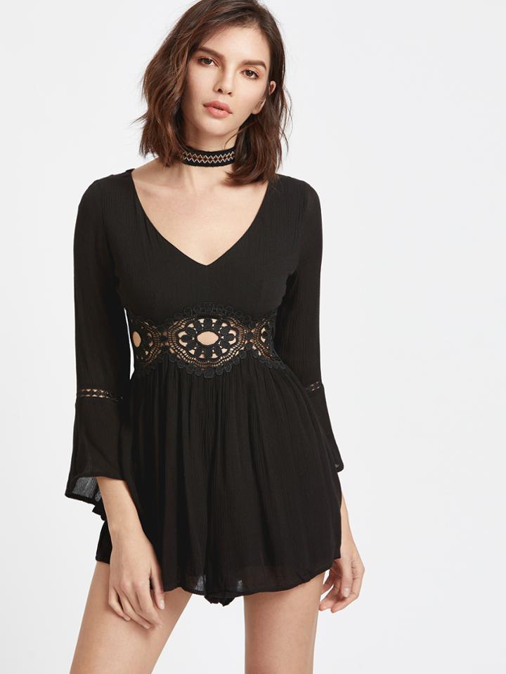 Shein V Neckline Contrast Crochet Romper