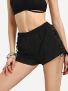Shein Lace-up Side Elastic Waist Shorts - Black