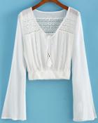 Shein Bell Sleeve Crochet Hollow White Top