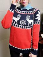 Shein Mulit Color Christmas Moose Snowflake Patterned Sweater