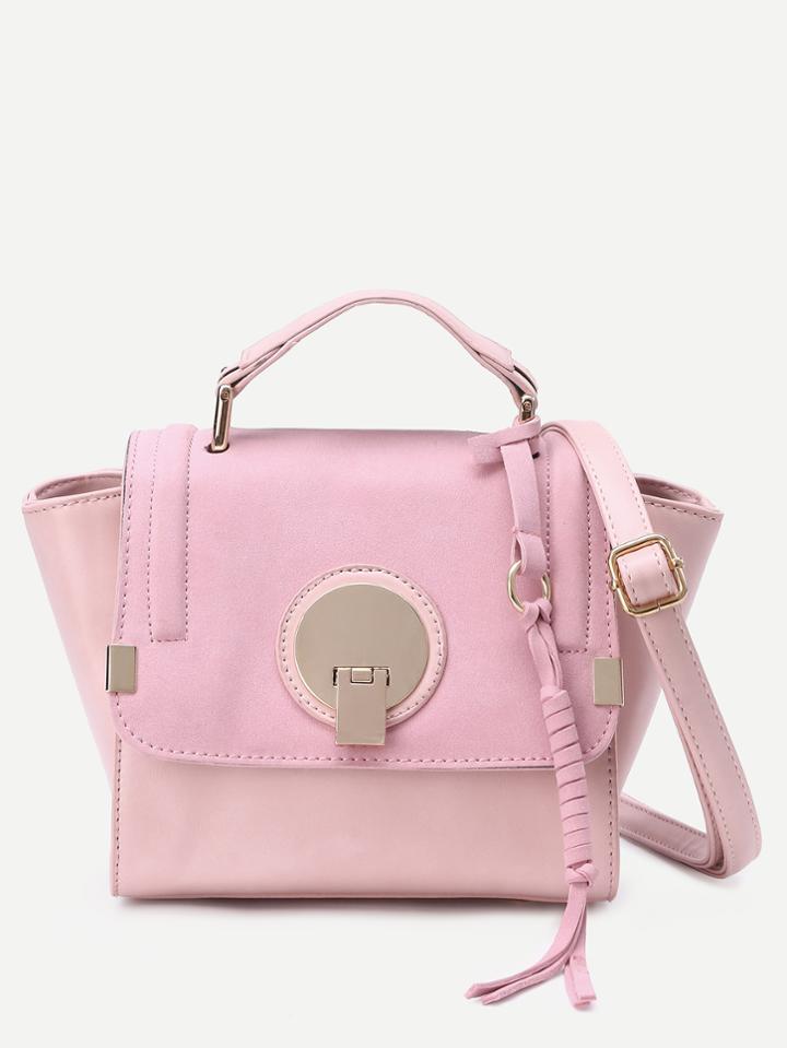 Shein Pink Pu Tassel Trim Flap Crossbody Bag