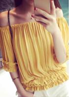 Rosewe Yellow Off The Shoulder Ruffle Embellished Blouse