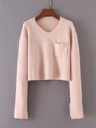 Shein Front Pocket Rib Knit Crop Sweater