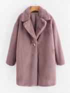 Shein Single Button Faux Fur Longline Coat