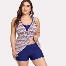Shein Plus Geometric Pattern Tankini Set