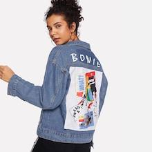 Shein Figure And Letter Print Denim Jacket