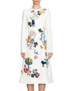 Shein White Round Neck Long Sleeve Embroidered Dress