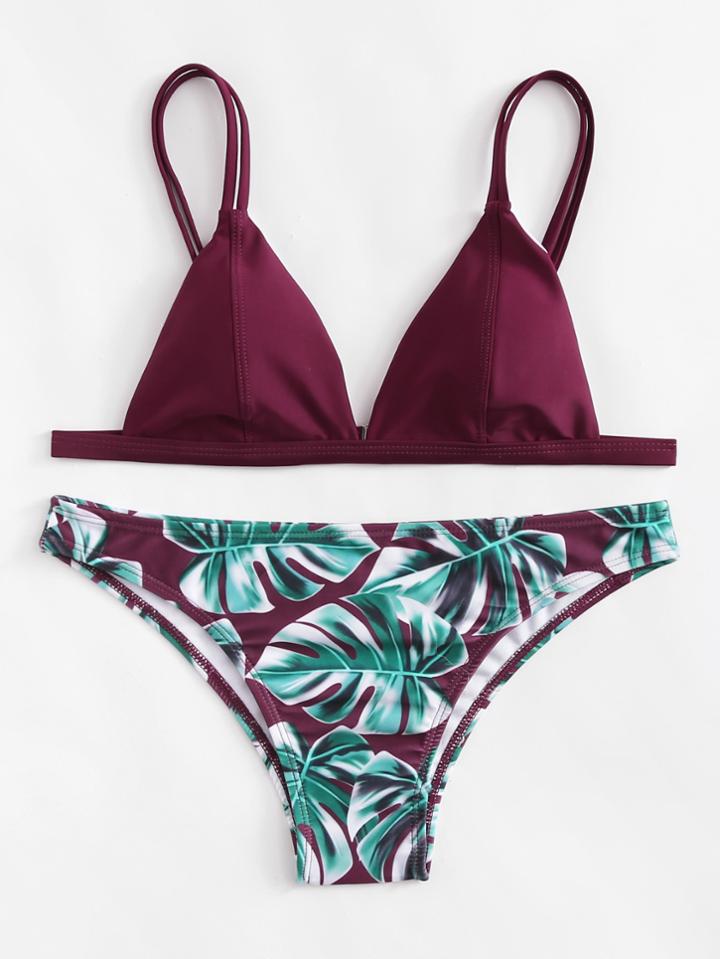 Shein Mix And Match Palm Print Bikini Set