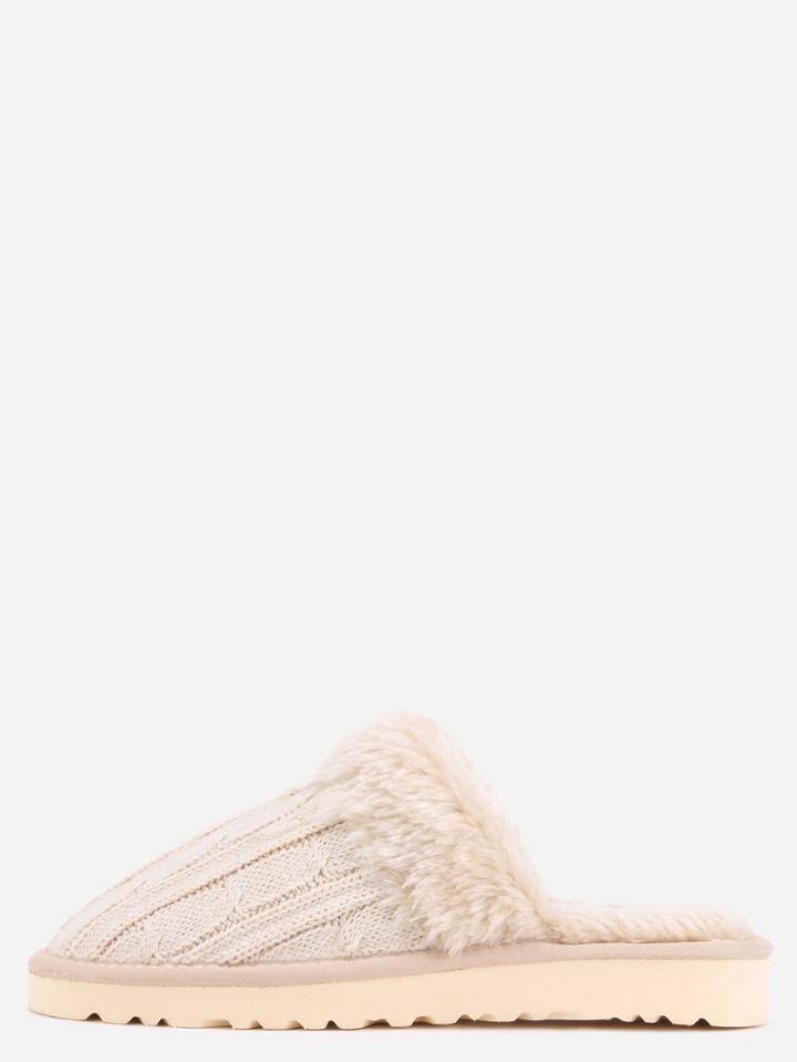 Shein Apricot Fur Lined Soft Sole Wool Flat Slippers