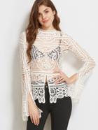 Shein White Split Front And Sleeve Hollow Out Crochet Top