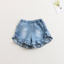 Shein Girls Bleach Wash Ruffle Denim Shorts