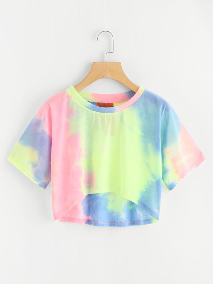 Shein Tie Dye Print High Low Tee