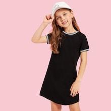Shein Girls Contrast Striped Trim Dress