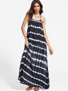 Shein Navy Tie Dye Stripe Print Y Back Maxi Dress