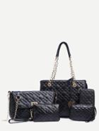 Shein Black Faux Leather 5pcs Quilted Bag Set