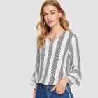 Shein Crisscross Neck Layered Bell Sleeve Striped Top