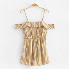 Shein Contrast Stripe Ruffle Trim Romper
