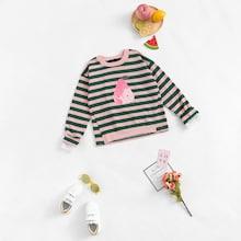 Shein Toddler Girls Cartoon Print Striped Tee