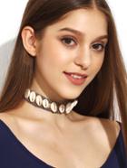 Shein Grey Braided Leather Chain Shell Choker Necklace