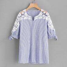 Shein Plus Striped Contrast Lace Blouse