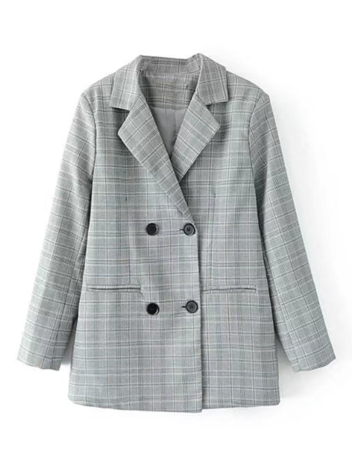 Shein Double Breasted Plaid Boyfriend Blazer