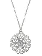 Shein Silver Hollow Flower Rhinestone Pendant Necklace