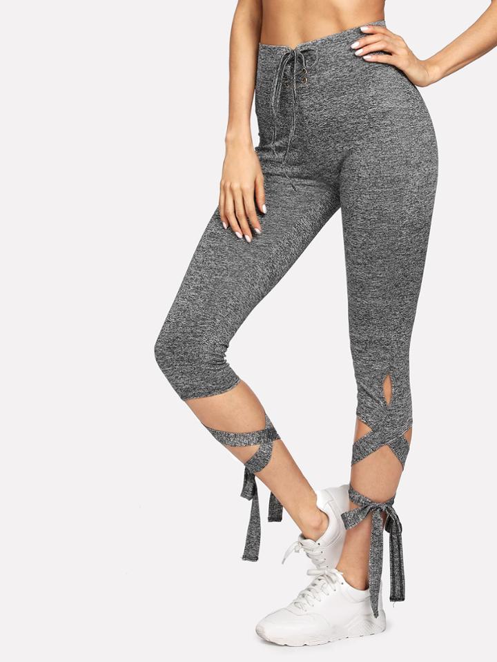Shein Lace Up Waist Marled Knit Leggings
