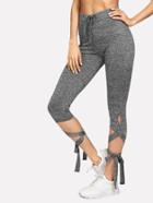 Shein Lace Up Waist Marled Knit Leggings