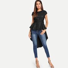 Shein Asymmetrical Hem Button Back Belted Top