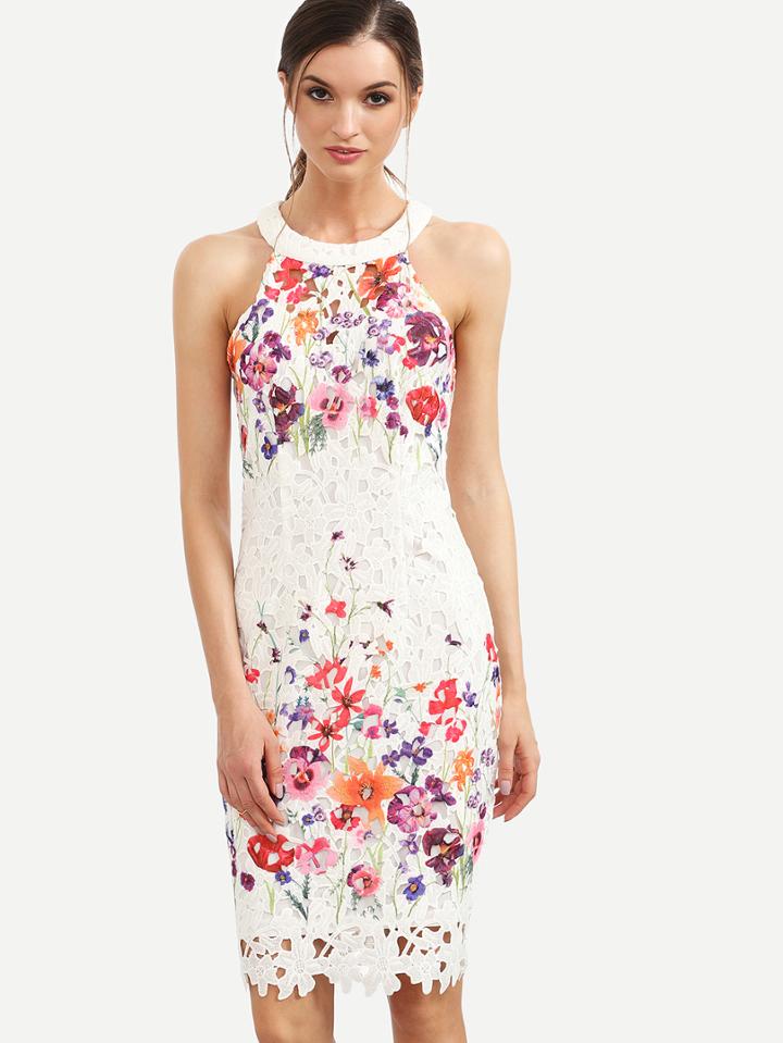 Shein Multicolor Floral Cutout Back Sleeveless Sheath Dress