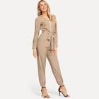 Shein Zip Front Tie Waist Jumpsuit