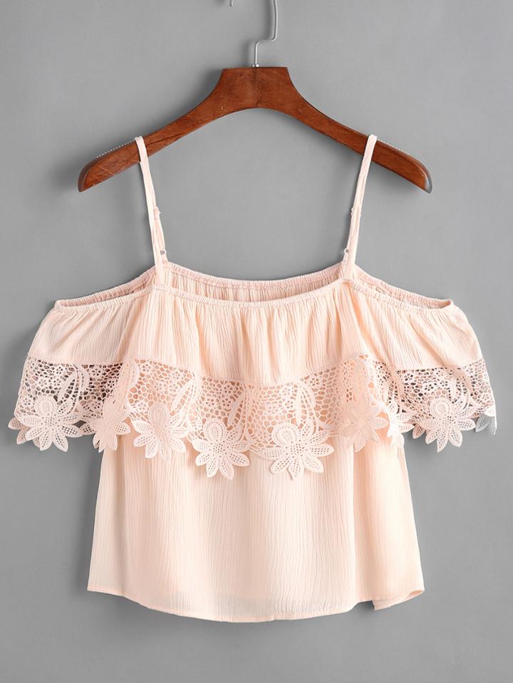 Shein Contrast Crochet Cold Shoulder Top