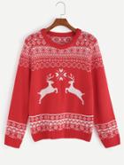 Shein Red Ribbed Trim Ugly Christmas Sweater