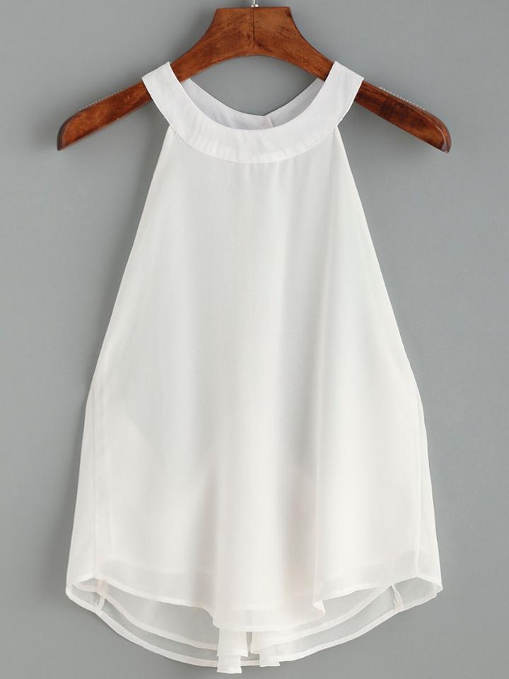 Shein White Ring Accent Racerback Halter Neck Chiffon Top