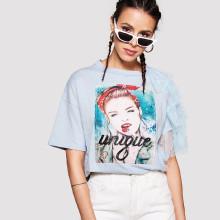 Shein Graphic Print Mesh Patchwork Tee