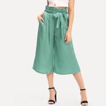 Shein Pleated Waist Culotte Pants With Belt