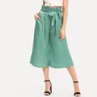 Shein Pleated Waist Culotte Pants With Belt
