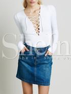 Shein White Long Sleeve Deep V Neck Lace Up Blouse
