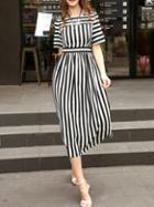 Shein White And Black Striped A-line Dress
