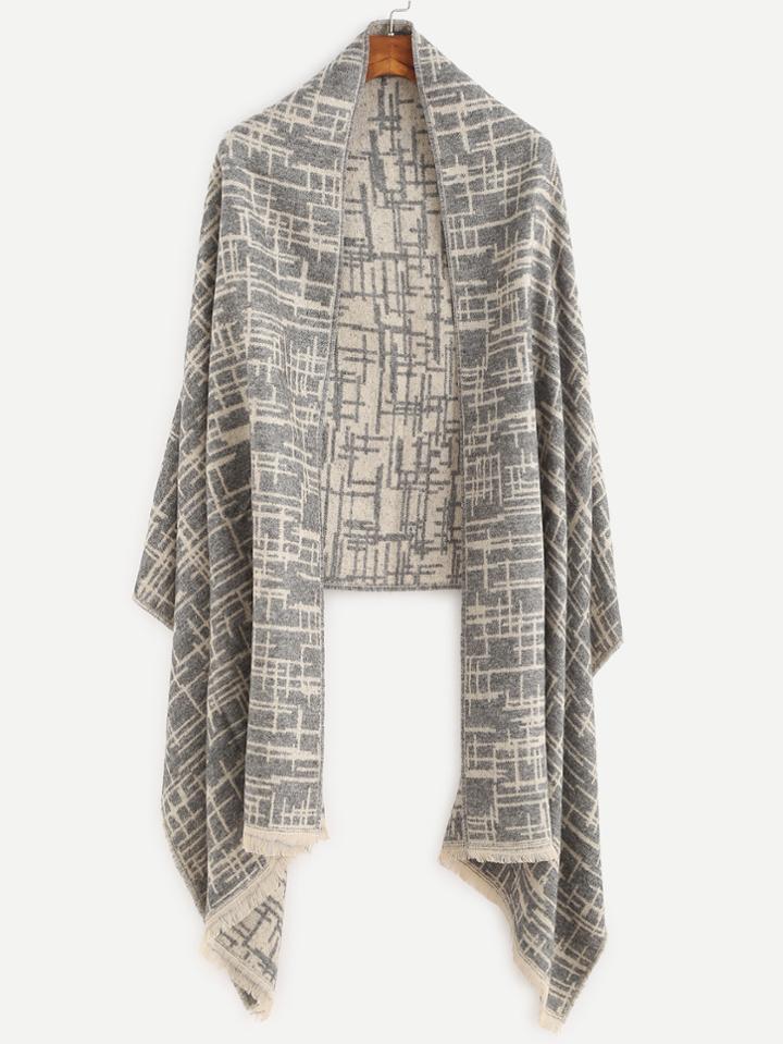 Shein Grey Print Eyelash Fringe Scarf