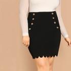 Shein Plus Double Breasted Detail Scallop Edge Skirt