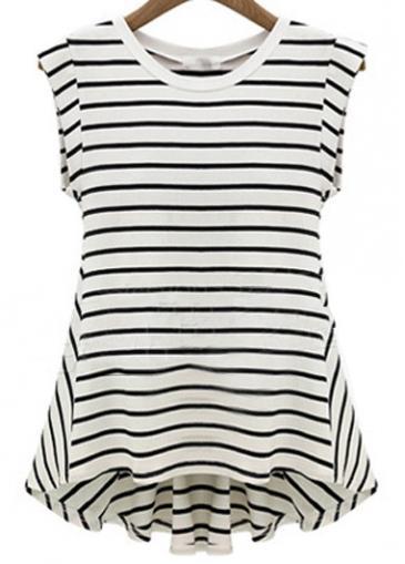 Rosewe Fabulous Sleeveless Striped T Shirt With Round Neck
