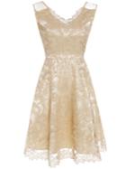 Shein Apricot V Neck Gauze Disc Flowers Dress